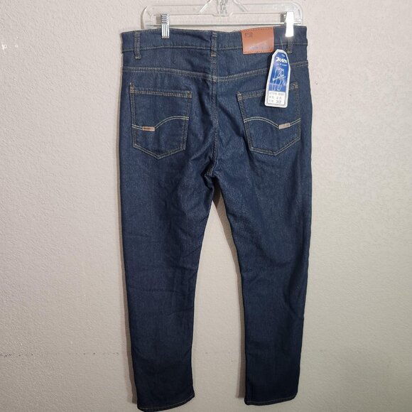 Fleece Lined Jeans Mens 32x30 Blue Dark Wash Denim Thermal Winter Straight Leg - Picture 4 of 16